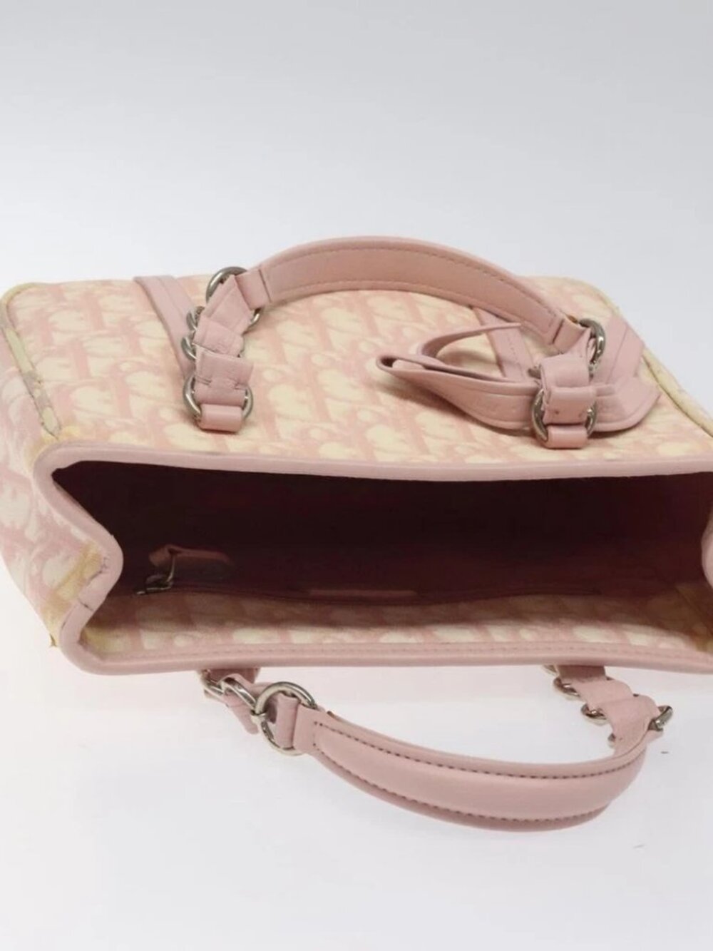 Christian Dior Trotter Canvas Romantic Chain Bag PVC Pink Silver - Picture 11 of 16